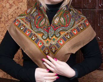 Paisley Small different colors Scarf. Traditional Abstract ornaments chale russe. Ukrainian turkish head scarfs platok, foulard ukrainien