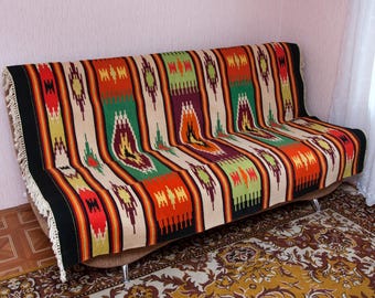 Alfombra étnica Hutsul vintage, Kilim ucraniano antiguo, alfombra rústica. Tapiz rural colorido de los Cárpatos.