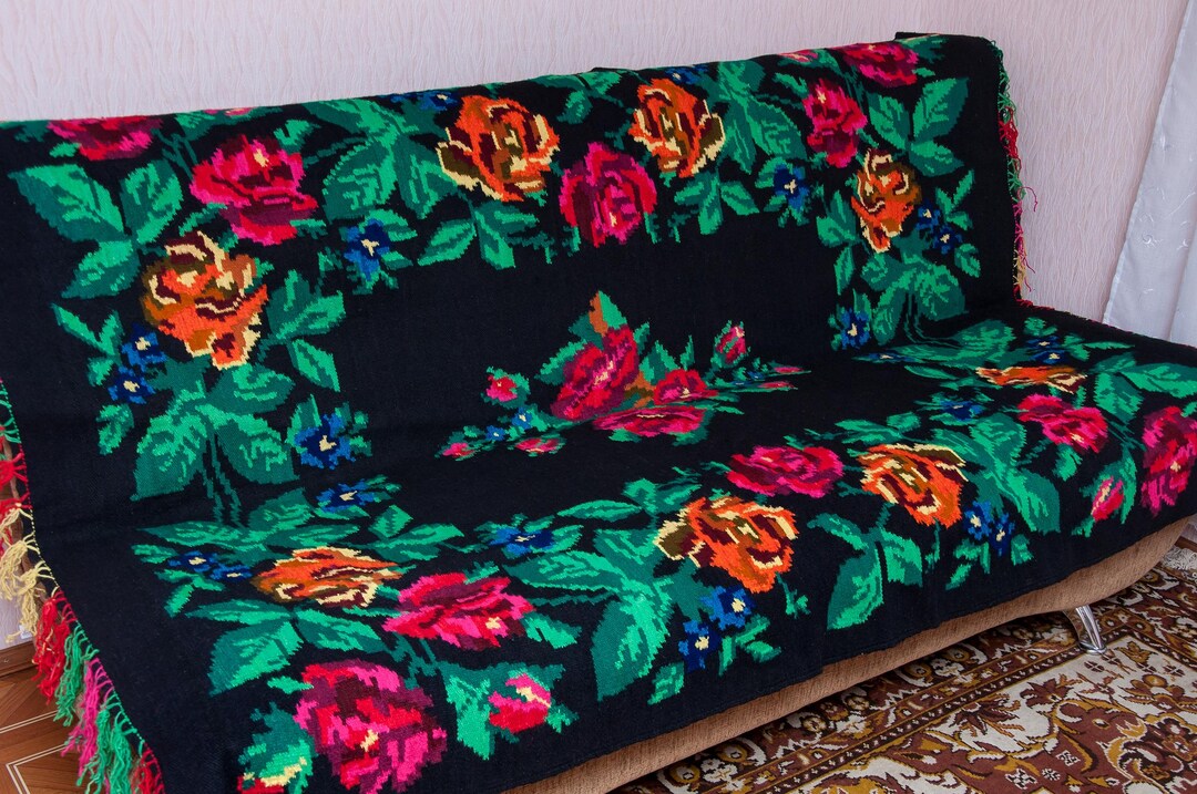 Ukraine Rugs Authentic Vintage Ukrainian Podolian Large Area Rug. Handwoven Black ...
