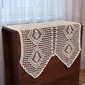 Vintage Crochet Lace Curtain: Handmade Cotton Valance, Rustic Decor
