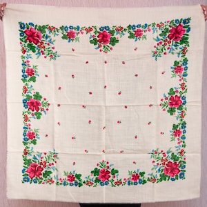 Floral shawl chale scarf, Babushka head scarf. Vintage Ethnic Head Scarf, Lovely Flowers, Authentic Tablecloth, Folk scarf, Gift for grandma