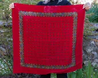 Pañuelo floral ucraniano vintage, chal folclórico de los años 80. Chal de colección con diseño de rosa brillante. Hustka URSS. Pañuelo para la cabeza Babushka. Platok