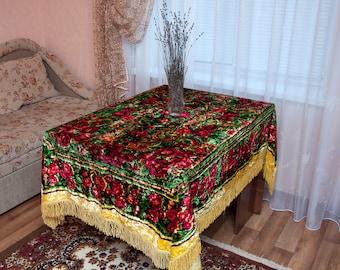 Colcha vintage de felpa. Mantel de terciopelo, tapiz ucraniano de la URSS, alfombra soviética de terciopelo, colcha antigua para sofá, alfombra de tapicería rara.