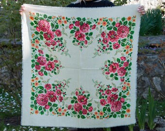 Bufanda ucraniana vintage, chal floral, pañuelo para la cabeza estilo babushka, arte folclórico étnico, estilo bohemio, regalo para ella, chal auténtico, idea de regalo para la abuela.
