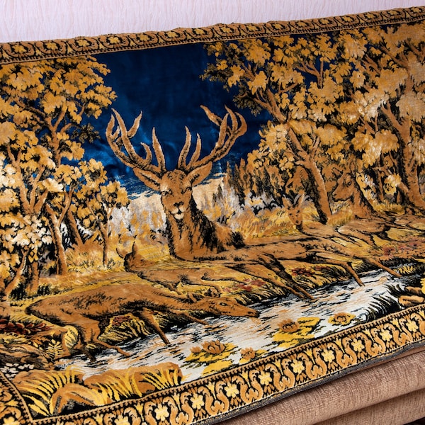 Antique rare cover Deer Large Carpet. Wall Tapestry Hanging Carpet, Antique tapestries Ancient rug. Bedspread wall carpet