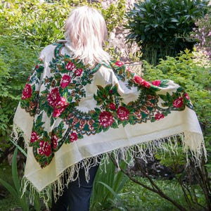 Ukrainian wool shawl, Vintage chale babushka scarf, floral scarves foulard Authentic Floral Design Headscarf Traditional Ethnic Gift for Her