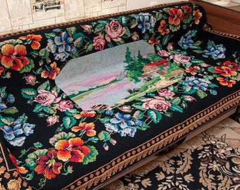 Mantel vintage, alfombra bordada a mano. Decoración ucraniana para el hogar. Tapiz antiguo. Alfombra ucraniana antigua. Hecho a mano.