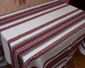Ukrainian tablecloth, Holiday large tablecloth Ukrainian Fabric, gift for wife, kitchen farmhouse decor. Ukrainian Christmas Decoration