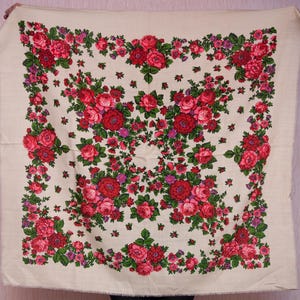 Vintage Oekraïense sjaal, bloemensjaal, babushka-hoofddoek, etnische volkskunst, bohostijl, cadeau voor haar Authentieke sjaal, cadeau-idee voor oma