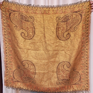 Vintage Woolen Scarf: Boho Paisley Pashmina Shawl with Golden Lurex