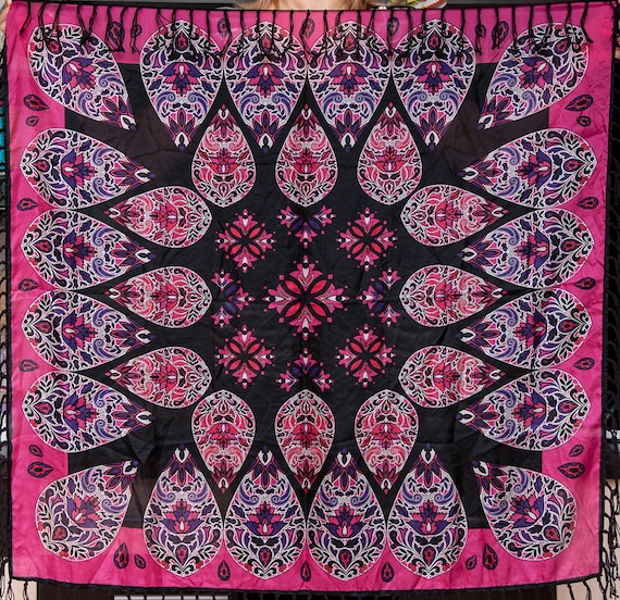 VINTAGE shawl. Women's silk scarf. Beautiful Frin… - image 1