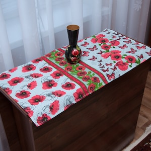 Waffle towel Poppies. Ukrainian Waffle RED kitchen towel. Waffle weave cotton towel with Ukrainian embroidery print Towel cotton Hand towel