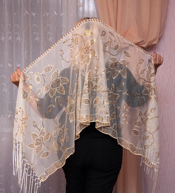 Elegant Gold Sequin Hair Scarf Amazon.com: YQxwJL Gold Sequin Sparkle print Silky Head  main image 3