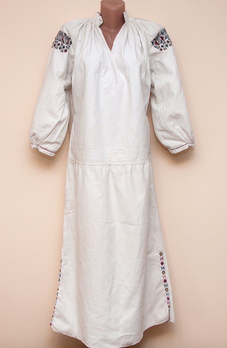 Vintage Antique Shirt Dress Shirt Hemp Embroidery. Embroidered Etsy