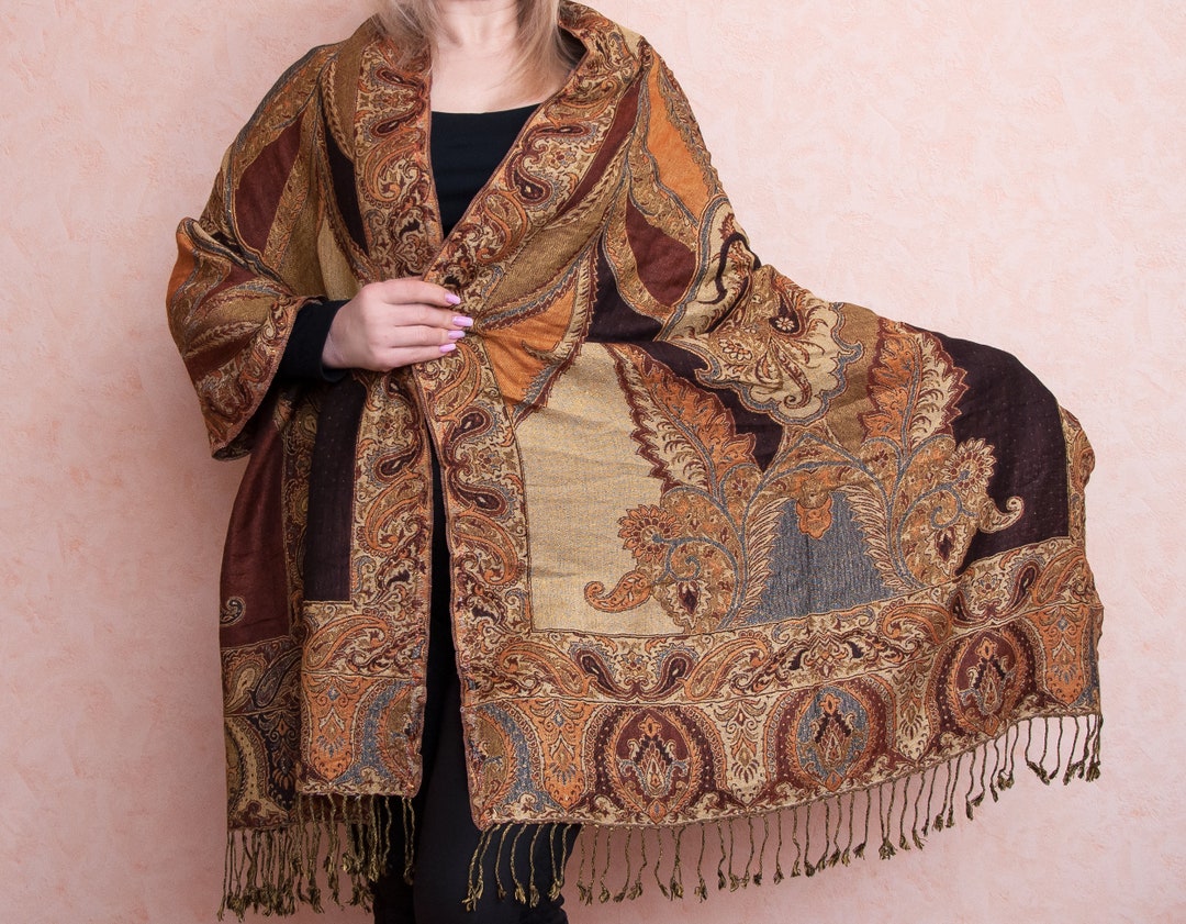 Vintage Womens Scarf. Boho Luxury Floral Bohemian Wrap, Paisley