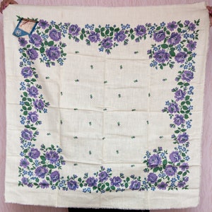 Pavlovo Posad-sjaal, lila rozen, bloemenchale Babushka-hoofddoek, VINTAGE authentieke sjaal, bloemensjaals, volkssjaal, cadeau voor oma