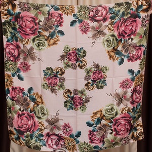 Floral Cashmere Shawl: Multicolor Flower Print Head Scarf