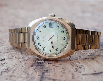 Vintage Poljot Automatic Watch: Gold Plated USSR Wristwatch