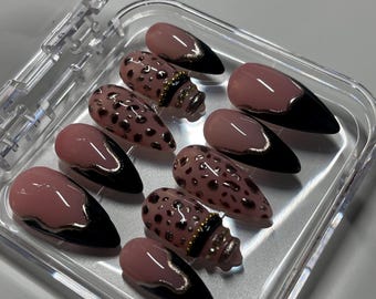 Hand Painted Cheetah Chrome Bangle Nails - Medium Stiletto (Customizable)