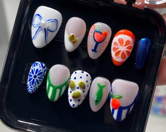 Uñas postizas Aperol Spritz - Almendra - Tamaño personalizado
