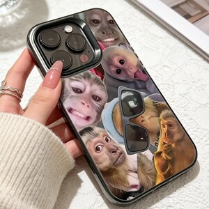 iPhone 7 8 SE 11 12 13 14 15 16 17 Pro Max 用クリエイティブな猿柄スマホケース、かわいい動物柄TPUケース、耐衝撃マット保護カバー
