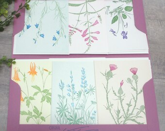 Gwen Frostic Greeting Card Set of 12 Wildflower Block Prints Stationery Note Cards 6 1/4 x 4 5/8 Inch Original Vintage II (1948)