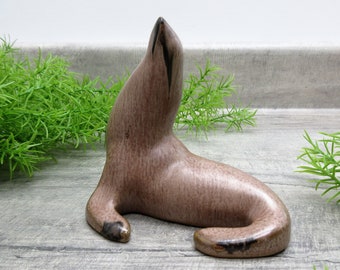 Ceramic Seal Sealion Figurine 4 1/2 Inches Long Light Brown Beach House Decor Sealife Ocean Collectible Vintage FREE SHIPPING (1437)