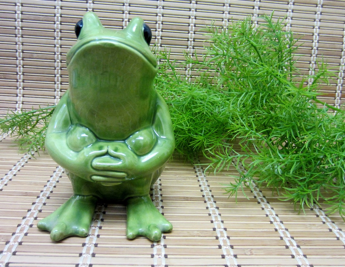 Vintage Ceramic Frog Figurine / Glazed Cute Friendly Sweet Etsy
