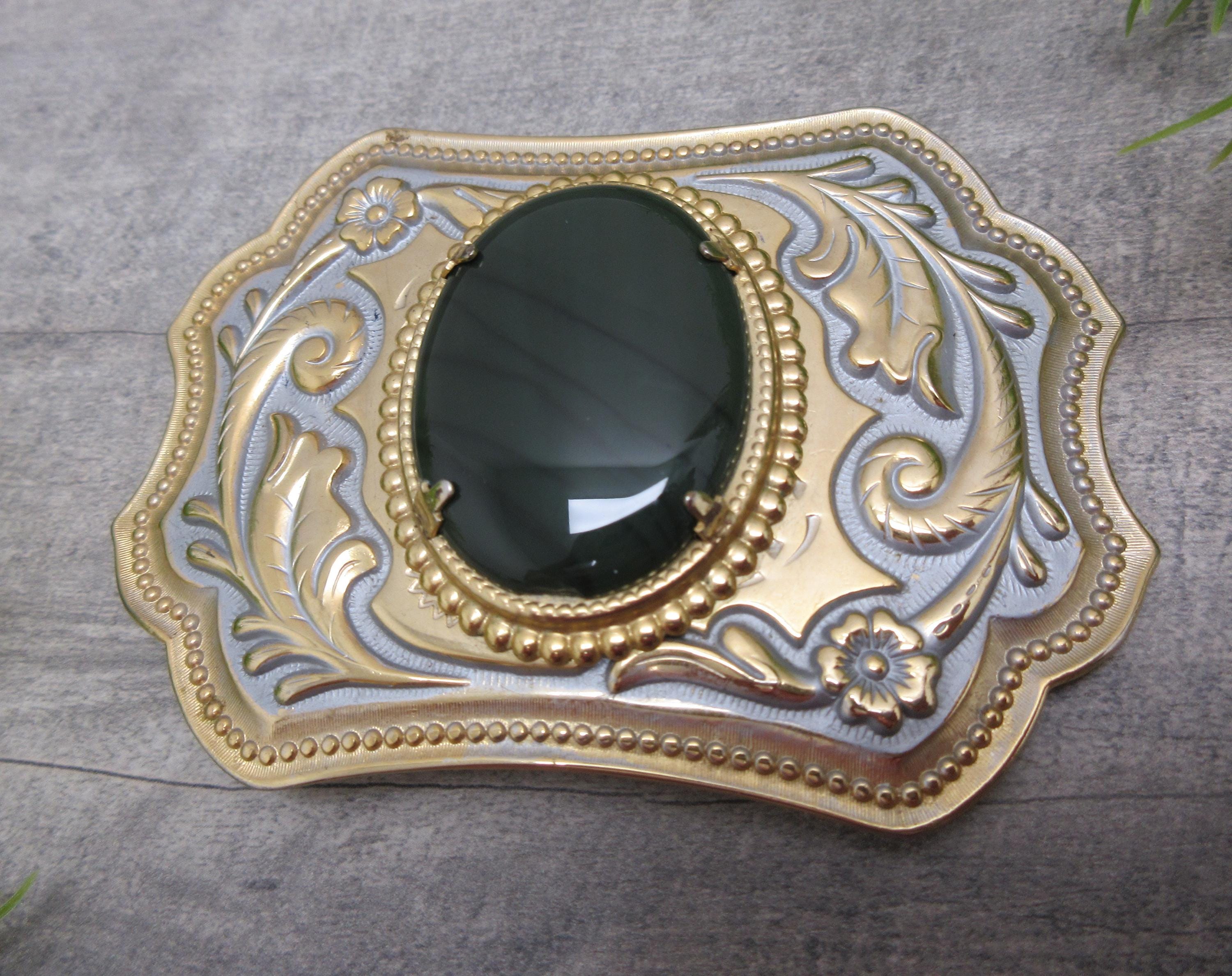 Southwestern Style Belt Buckle Gold Tone Metal Large Oval  display picture 1
