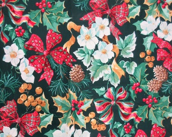 3 Yds x 56 In Christmas Fabric Quilting Cotton Concord Fabrics By The Kesslers Bows Pinecones Red Holly Berries Green Branches (111)