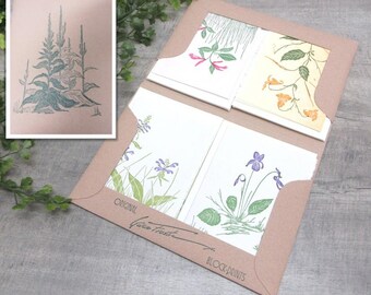 Gwen Frostic Note Card Set of 12 Wildflower Block Prints Stationery Greeting Cards 4.5 x 3.5 Inch Original Vintage III (1949)