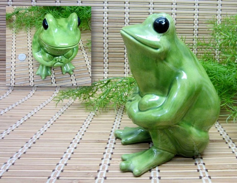 Vintage Ceramic Frog Figurine / Glazed Cute Friendly Sweet Etsy