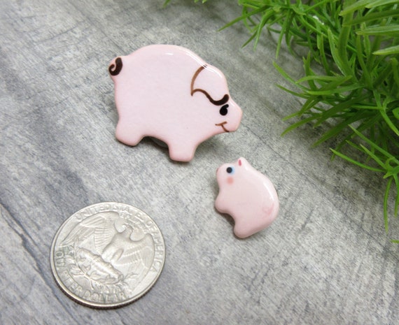 Porcelain Pig Button Cover & Pin Set of 2 Piggies… - image 3