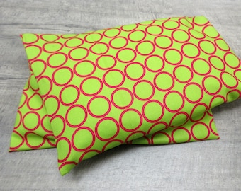 Corn Heat Pack Microwave Pillow Washable Cover Green Pink Circles Spa Gift Idea Bed Warmer Cooling Pack FREE SHIPPING (798)