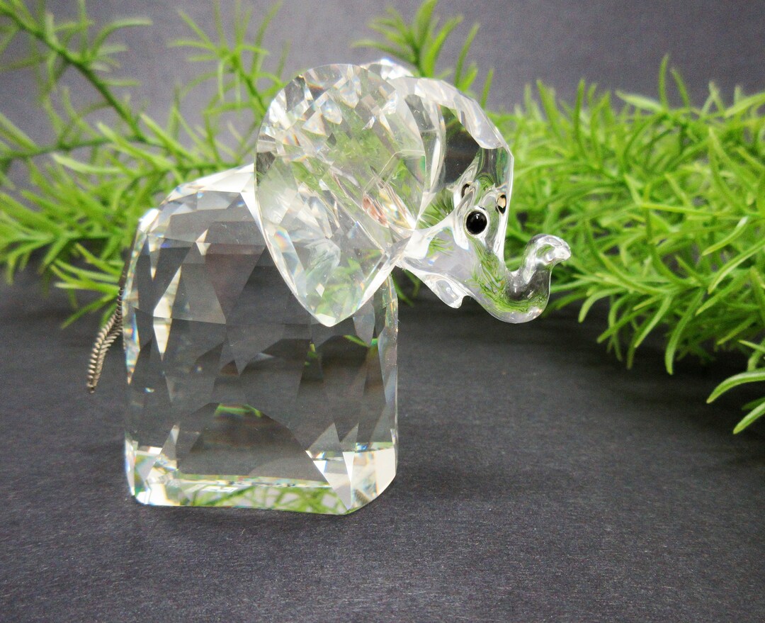 SWAROVSKI Crystal Elephant Figurine 1980s Old Block S C Logo Large Size