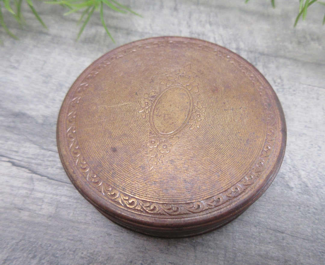 Small Round Brass Keepsake Box Victorian Floral Oval Swirls Etsy