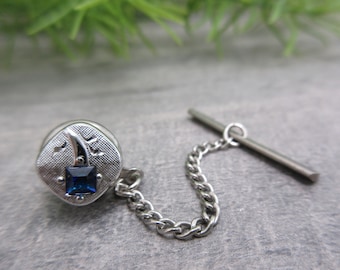 Silver Blue Gemstone Shooting Star Tie Tack Pin Silver Tone Metal Astronomy Vintage FREE SHIPPING (1625)