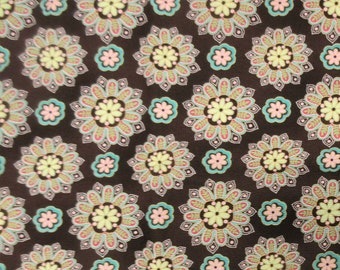 2 Yds x 42 In Fabric Quilting Cotton Floral Pattern Brown Green Pink Penny Lane Hoffman California Screen Print FREE SHIPPING (239)