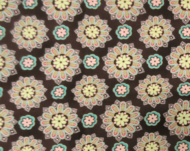 2 Yds x 42 In Fabric Quilting Cotton Floral Pattern Brown Green Pink Penny Lane Hoffman California Screen Print FREE SHIPPING 239 image 1