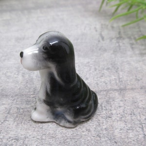 Miniature Porcelain Dog Puppy Figurine Black White Dog Lover Gift Idea Collectible Vintage FREE SHIPPING (1587)