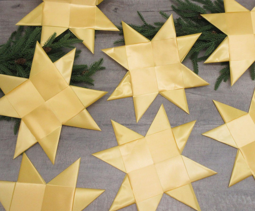 Set of 7 Extra Large Flat Ribbon Stars Yellow 11 Inches Window Table ...