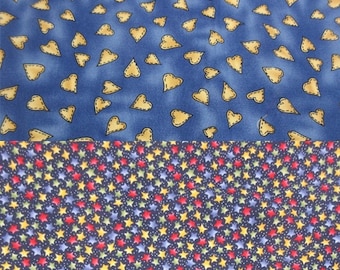 Companion Fabric Bundle (2) 2- & 3-yds Cotton Hearts Stars Blue Yellow Red Green Wintertime Beth Bruske Little Quilts Peter Pan David (185)