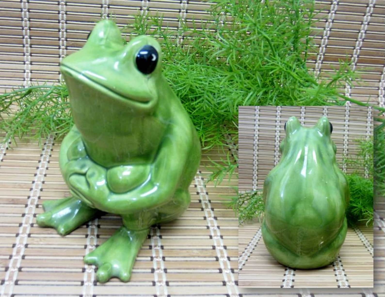 Vintage Ceramic Frog Figurine / Glazed Cute Friendly Sweet Etsy