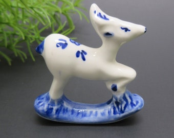 Miniature Deer Figurine Hand Painted Delft Blue Holland White Porcelain Neatherlands Gift Idea Collectible Mini FREE SHIPPING (109)
