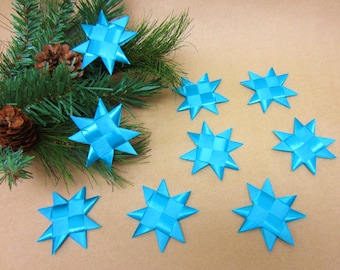 Set of 9 Flat Turquoise Stars 2 3/4 Inches Ribbon Decoration Star Origami Table Decor Folded Decoration Froebel READY TO SHIP (112)