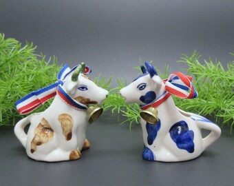 Cow Creamer Figurine Hand Painted Delft Blue OR Brown White Ceramic Miniature Pitcher Neatherlands Gift Idea Vintage FREE SHIPPING (113-17)