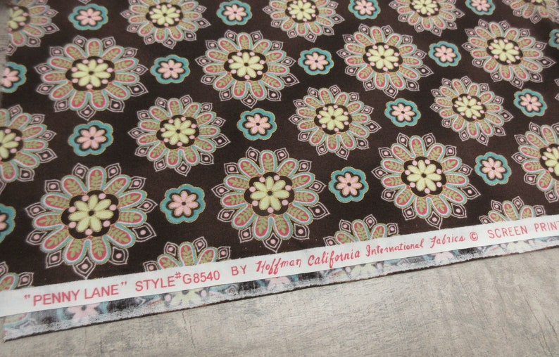 2 Yds x 42 In Fabric Quilting Cotton Floral Pattern Brown Green Pink Penny Lane Hoffman California Screen Print FREE SHIPPING 239 image 6