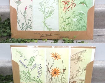 Gwen Frostic Greeting Card Set of 12 Wildflower Hummingbird Block Prints Stationery Note Cards 6 1/2 x 4 1/2 Inch Original Vintage I (1947)