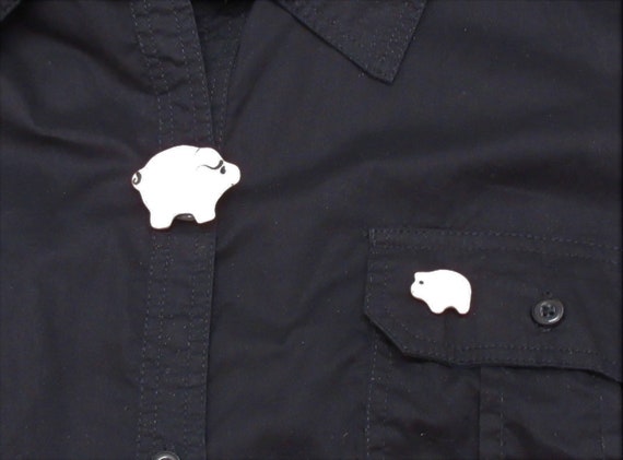 Porcelain Pig Button Cover & Pin Set of 2 Piggies… - image 4