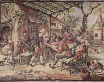 Large Vintage Tapestry 31 x 23 Wine Beer Garden Harvest Festival Celebrate Old Time Traditional DIY Ready To Frame